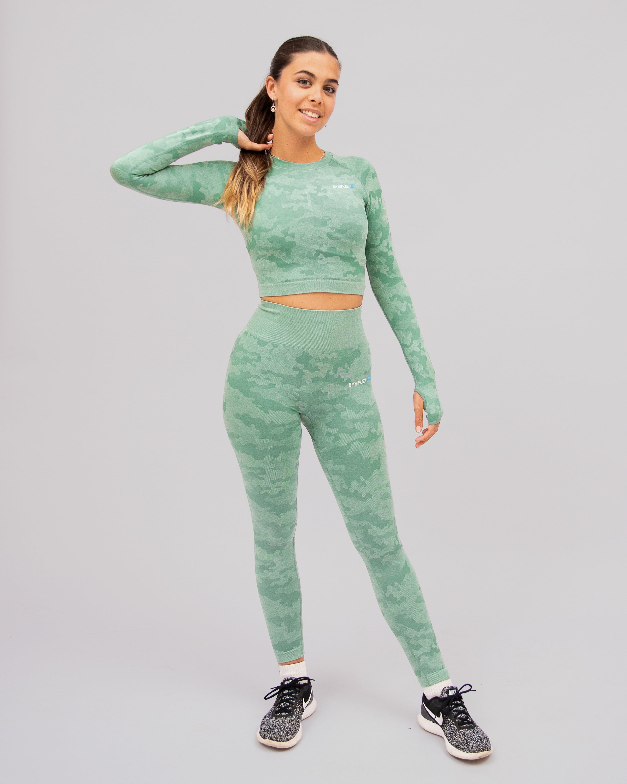 Camo Light Green Long Sleeve Crop Top