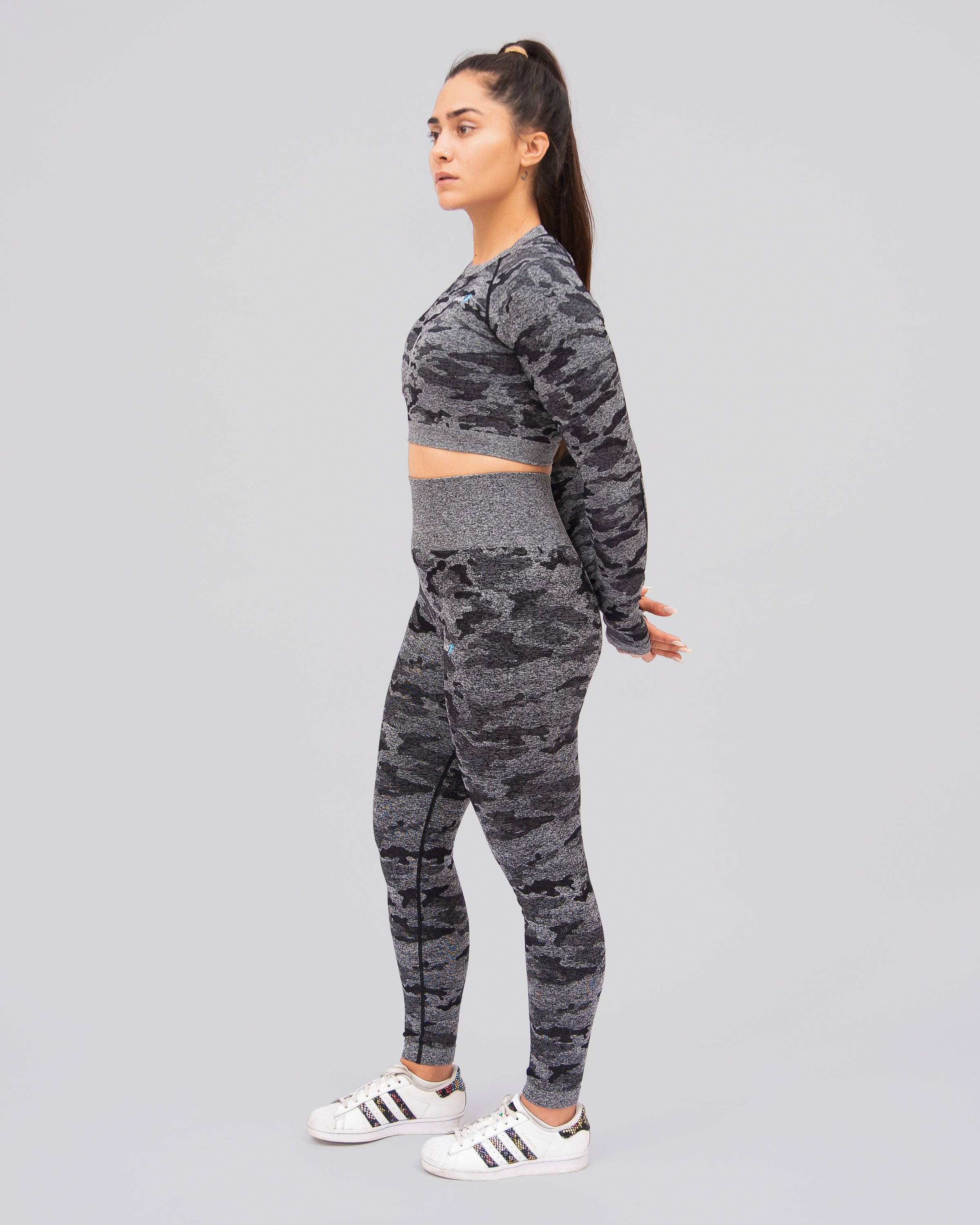 Camo Black Long Sleeve Crop Top