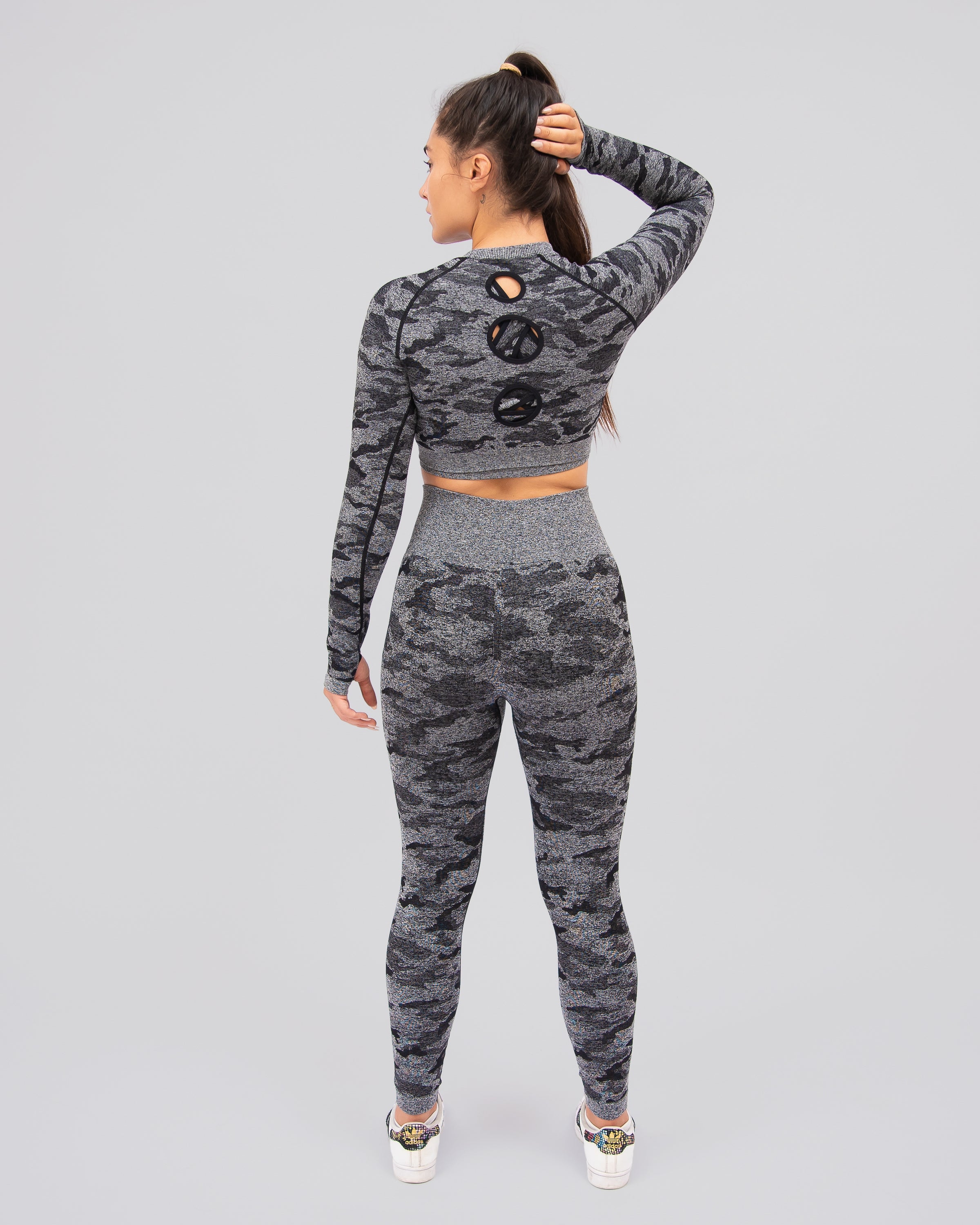 Camo Black Long Sleeve Crop Top