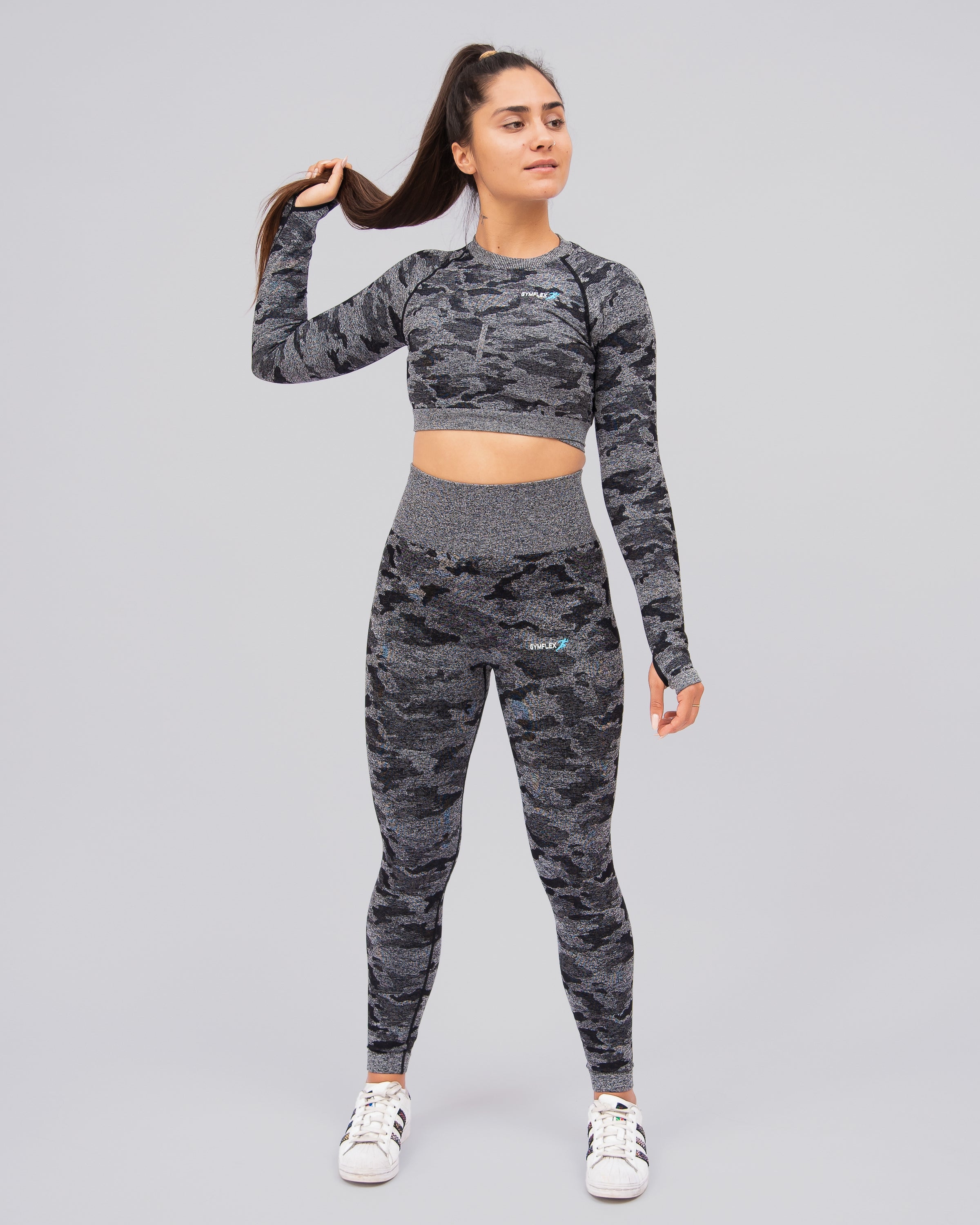 Camo Black Long Sleeve Crop Top