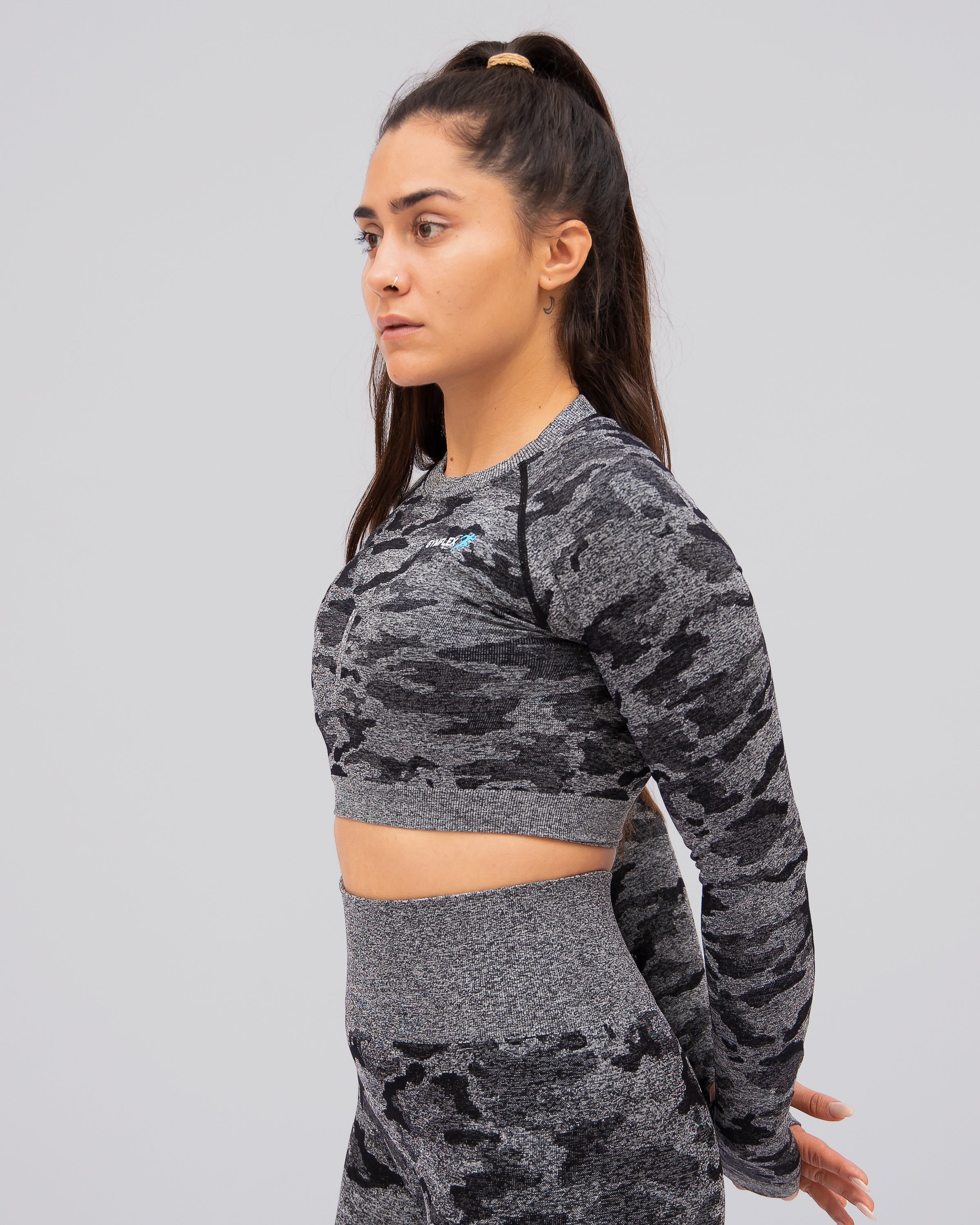 Camo Black Long Sleeve Crop Top